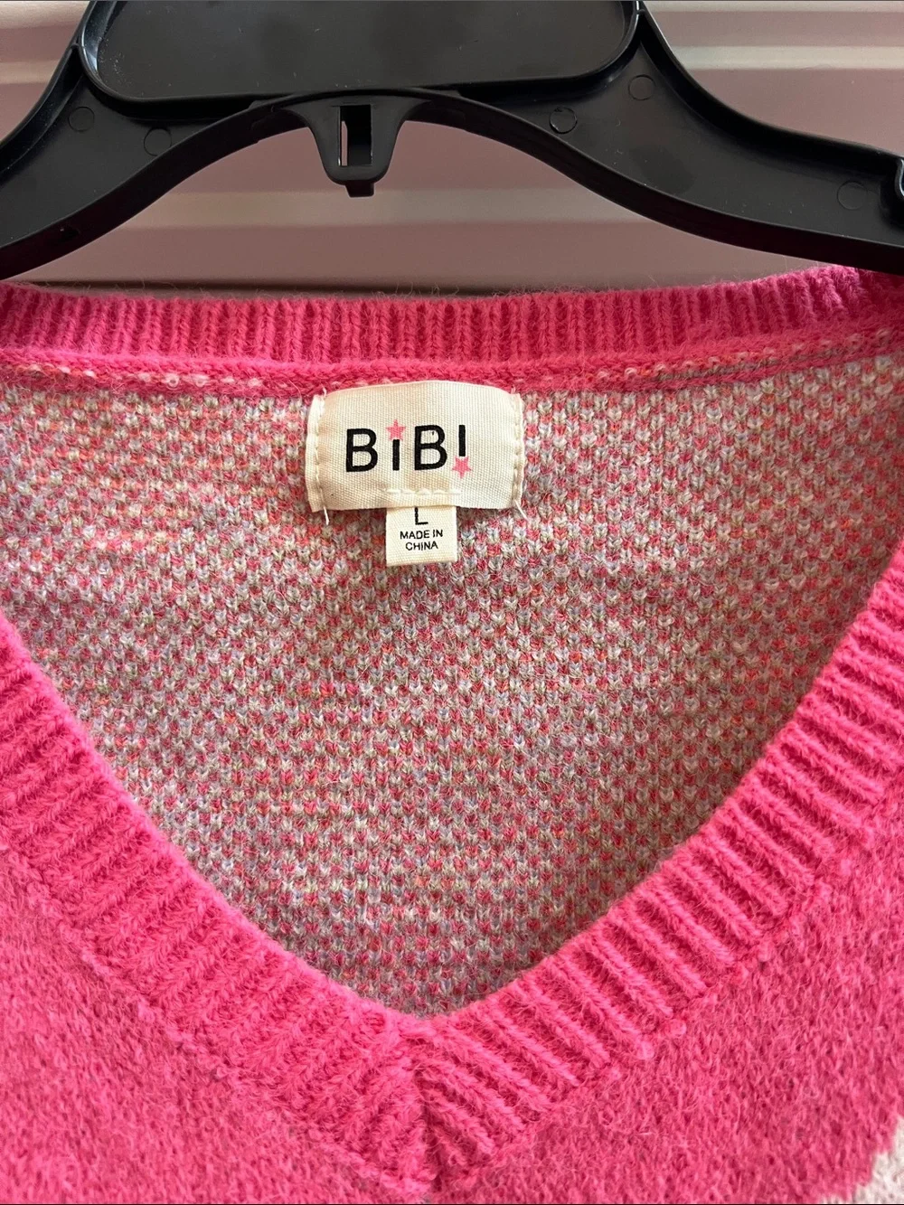 BiBi Pink Floral V-Neck Puff Sleeve Knit Sweater
